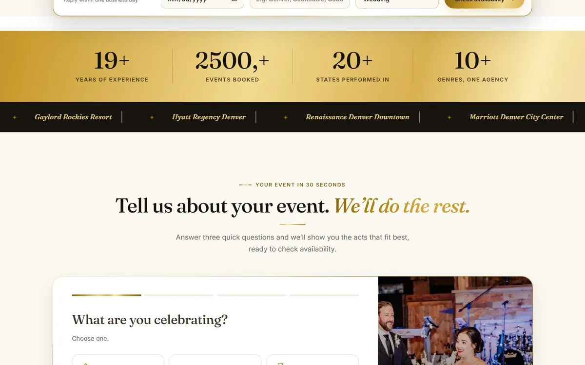 Optimo Entertainment website section 2