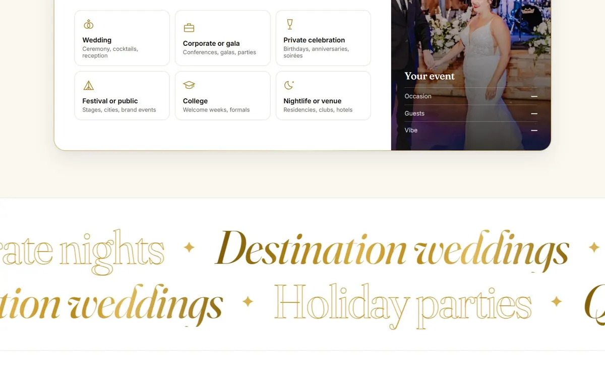 Optimo Entertainment website section 3