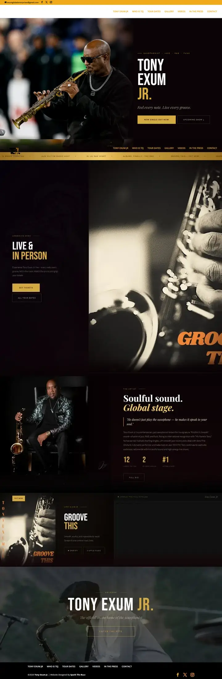 Tony Exum Jr. website designed by Spark The Buzz